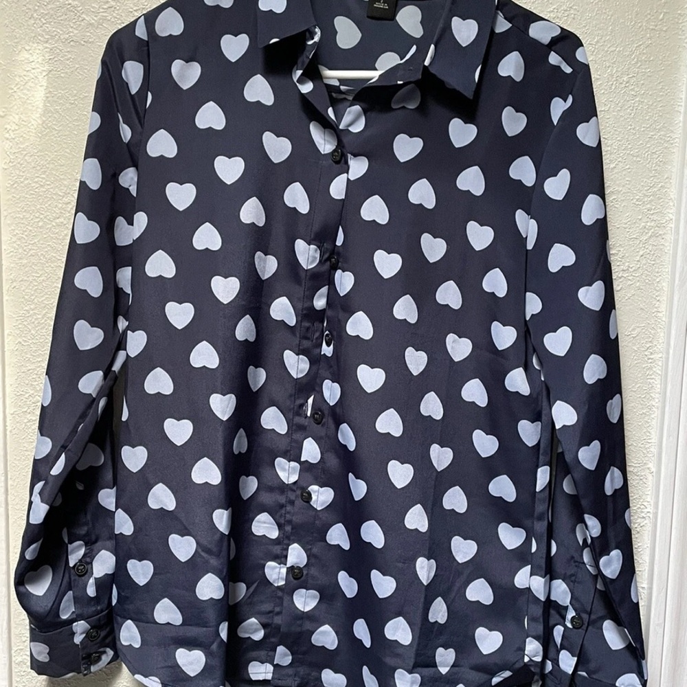 Ann Taylor Black and White Heart Blouse